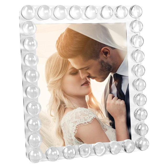 SAAEH SWWH 8x10 Clear Bubble Crystal Picture Frame,with 32 Crystal-Ball,Crystal Standing Photo Frame,Exquisite Desk Craft,Vertical Display,for Office and Home (Clear, 8X10)
