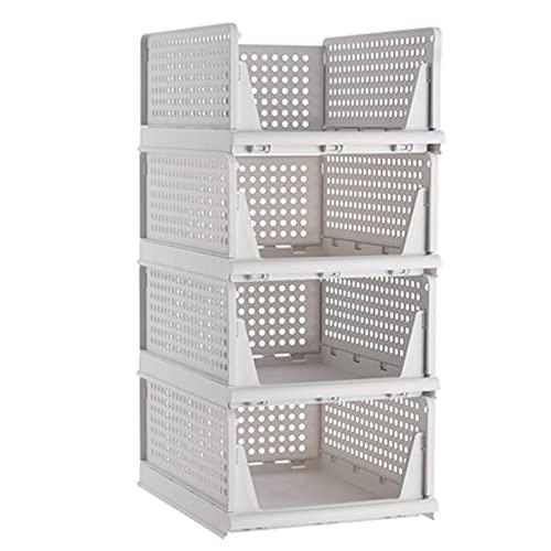 Pinkpum Stackable Plastic Storage Basket-Foldable Closet Organizers Storage Bins 4 Pack-Drawer Shelf Storage Container for Wardrobe Cupboard Kitchen Bathroom Office 4L
