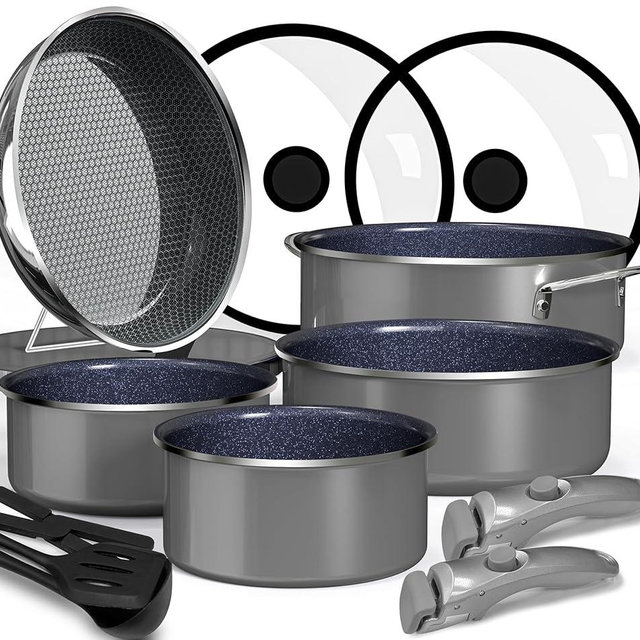 Pro DUXANO 12PC Hybrid 3-Ply Stainless Steel Skillet&Nonstick Pots and Pans Set, High Heat Sear&Fry, 2-Layer Ceramic Induction Cookware, 9H Scratch-Resistant&Anti-Warp,PFAS Free,All Cooktop/Dishwasher