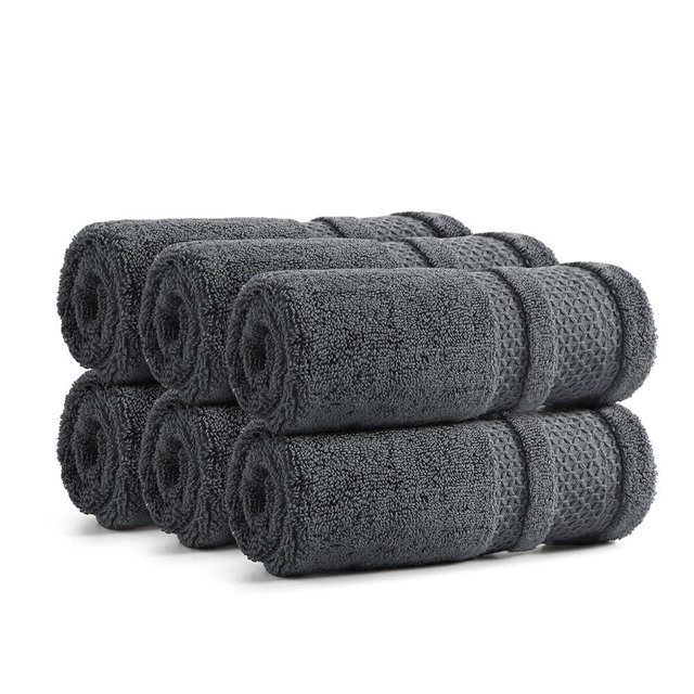REDKISS Luxury Washcloths for Showering, 13x13 inch, 100% Cotton Premium Wash Cloths Set of 6, Super Soft and Highly Absorbent Face Towels for Bathroom, Spa, Gym and Hotel, Blue Gray