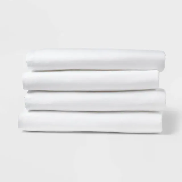 Queen 4pk Fitted Sheet White - Room Essentials™: Recycled Polyester, Machine Washable, 170 Thread Count