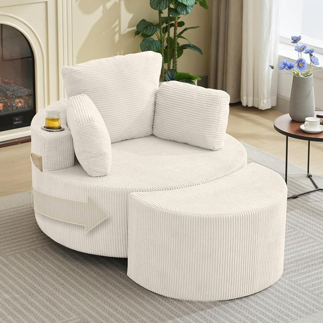 Estevo Swivel Accent Chair 37" W Oversized Swivel Recliner Comfy Upholstered Round Barrel Chair,with Ottoman,for Living Room