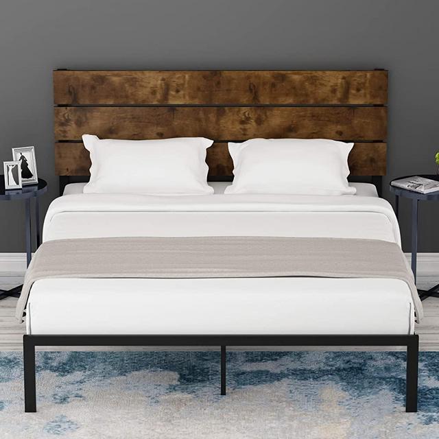 Amolife Queen Bed Frame with Headboard/Platform Metal Bed Frame with Footboard/Mattress Foundation/Strong Slat Support/No Box Spring Needed