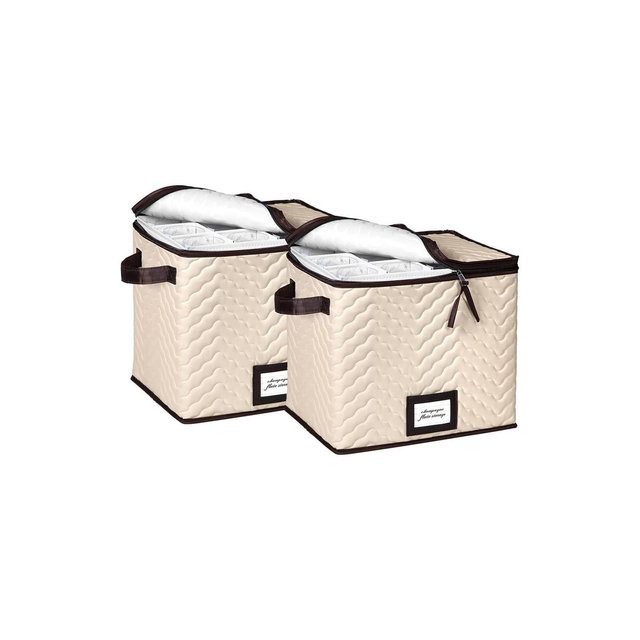 Hold N' Storage - Set of 2 Wine Glass Storage with dividers and Carry handles Each Holds 12 Champagne Flute Glasses Up To 11" H