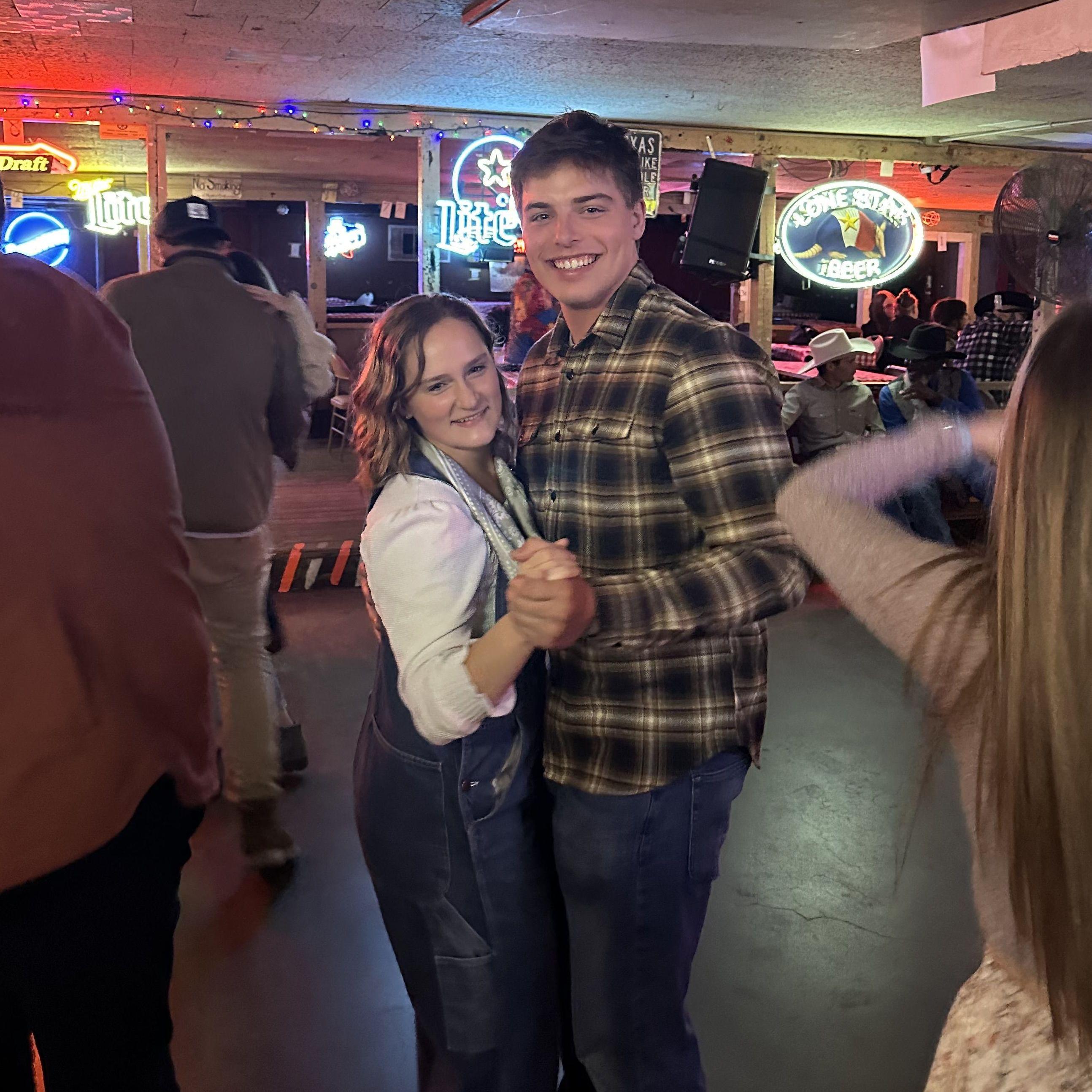 Dancing night with family. Ben does a good job leading. Kylee needs to learn how not to lead. She's got too much rhythm to handle.
