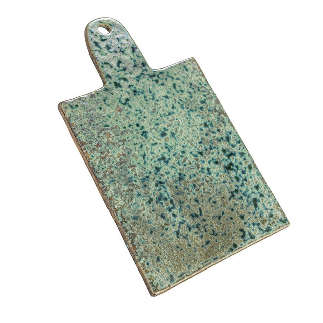 Creative Co-Op, Green Matte Stoneware Cheese Board with Leather Tie, Large
