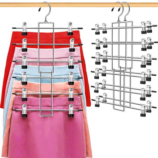 Organization and Storage Skirt Pants Hangers Space Saving,3 Pack 6 Tier Closet Organizers and Storage,Closet Storage Home Organization College Dorm Room Essentials for Girls,Wardrobe Clothes Organizer