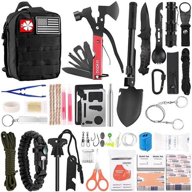 Gift for Father's Day Men Dad Husband,142 Pcs Survival Kit and First Aid Kit, Professional Emergency Kits Survival Gear and Equipment with Molle Pouch, for Men Camping Outdoor Adventures