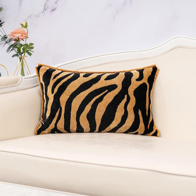 Yangest Black and Gold Rectangle Pillow Cover Cut Velvet Zebra Print Cushion Cover Luxury Modern Pillowcover for Couch Living Room Bedroom,12x20 Inch