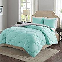 Comfort Spaces – Vixie Reversible Down Alternative Comforter Mini Set - 3 Piece – Aqua and Grey – Stitched Geometrical Pattern