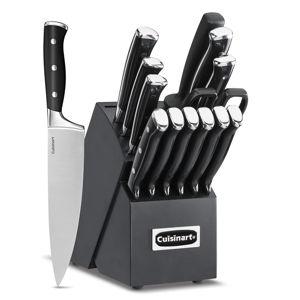 Cuisinart 15-Piece Knife Set with Block, High Carbon Stainless Steel, Forged Triple Rivet, Black/Black C77BTR-15PBK