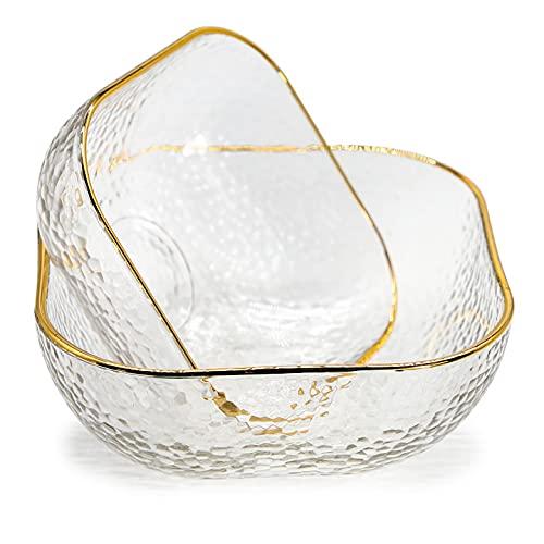 TOSSOW Square Glass Mixing Bowl Set of 2，Serving Bowls All Purpose Transparent Salad Bowls, Condiment Bowls for Fruit, Snacks, Sauces, Popcorn and More