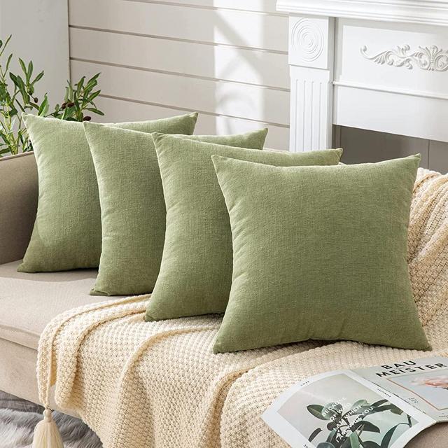 GAWAMAY Decorative Square Throw Pillow Covers 18"x18" Set of 4,Farmhouse Fall Super Soft Chenille Pillows Cover for Living Room Bedroom Sofa Couch Cushion Cover Cojines Decorativos Sage Green 45x45cm