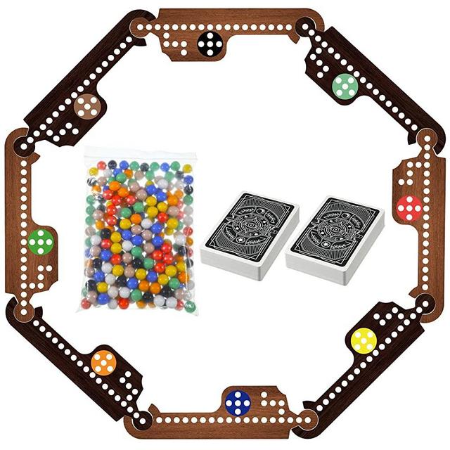 Jokers and Marbles Game Wooden Board Game Marble Board Game 4-8 Player Board Game for Holiday Party Family Playing