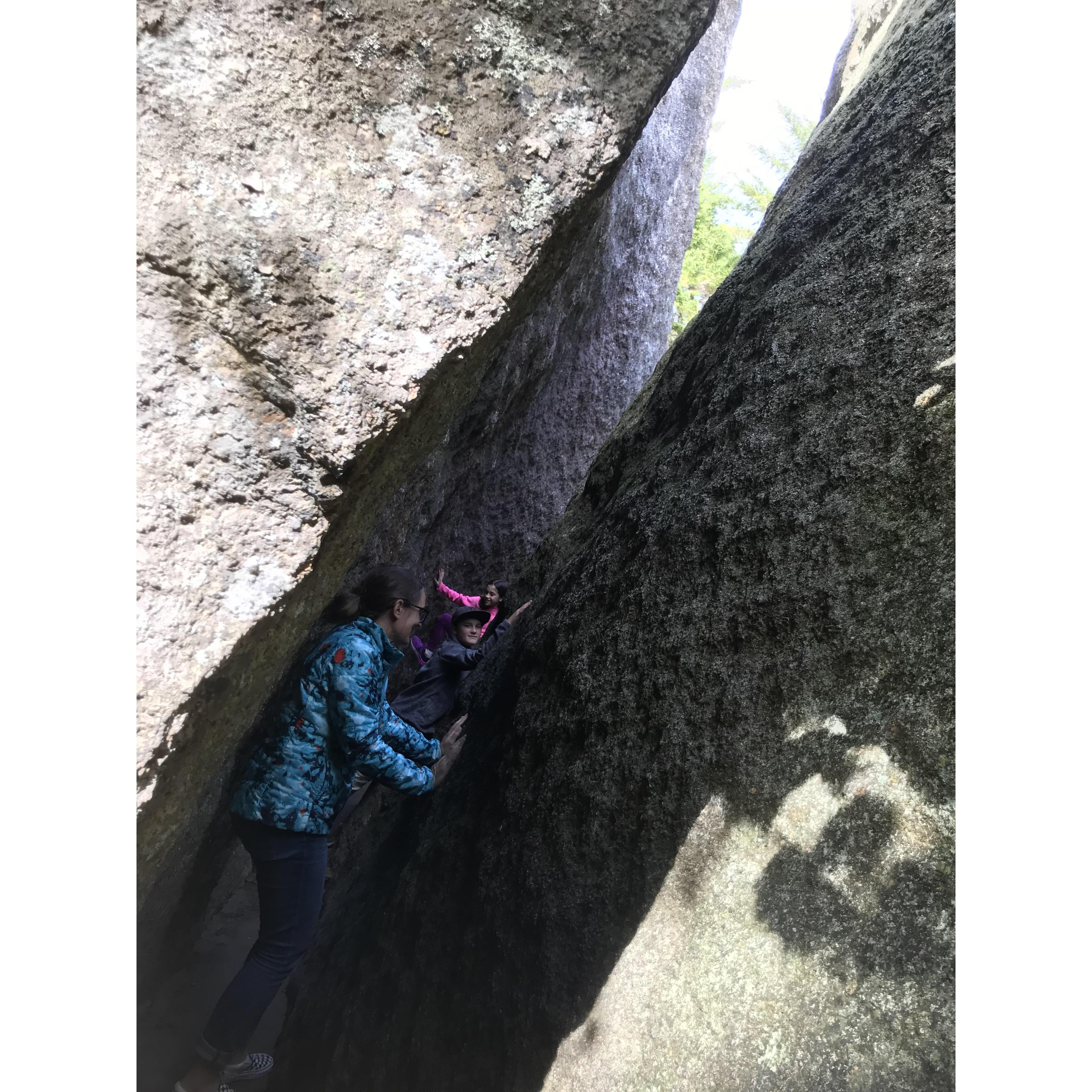Exploring the caves near the summit of Loon Mt. See if you can find this spot when you're there for the wedding.