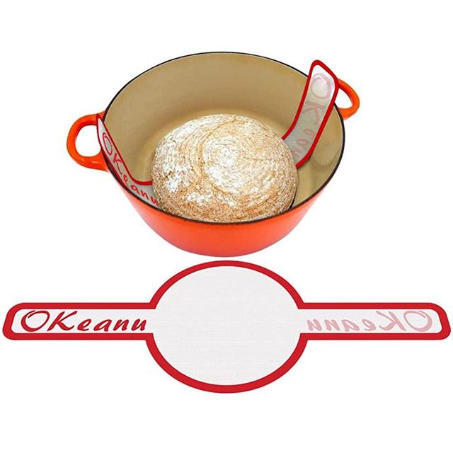 Silicone Baking Mat for Dutch Oven Bread Baking - Long Handles Sling Baking Mat Gentler Safer & Easier to Transfer for Dough, Bread Baking Supplies Eco-Friendly Alternative for Parchment Paper-Red