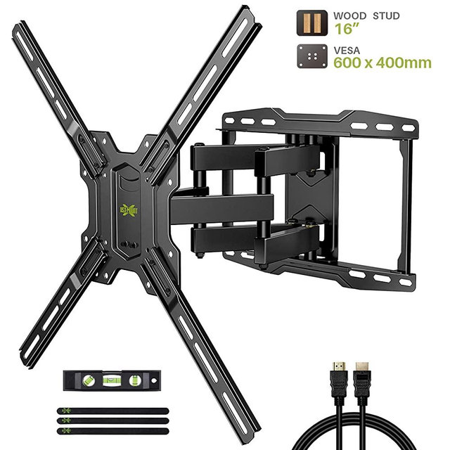 TV Mount Bracket Max VESA 600x400mm for Most 42-75 inch Flat Screen/LED/4K TVs, USX MOUNT Full Motion TV Wall Mount Dual Swivel Articulating Tilt 6 Arms Up to 16" Wood Stud, Weight Capacity 100lbs