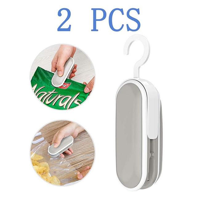 Mini Bag Sealer, Handheld Heat Sealer, 2 in 1 Heat Sealer and Cutter Portable Bag Resealer, Heat Seal for Snack Bags, Plastic Aluminum Chip Bags (Battery Not Included) (2 PCS)
