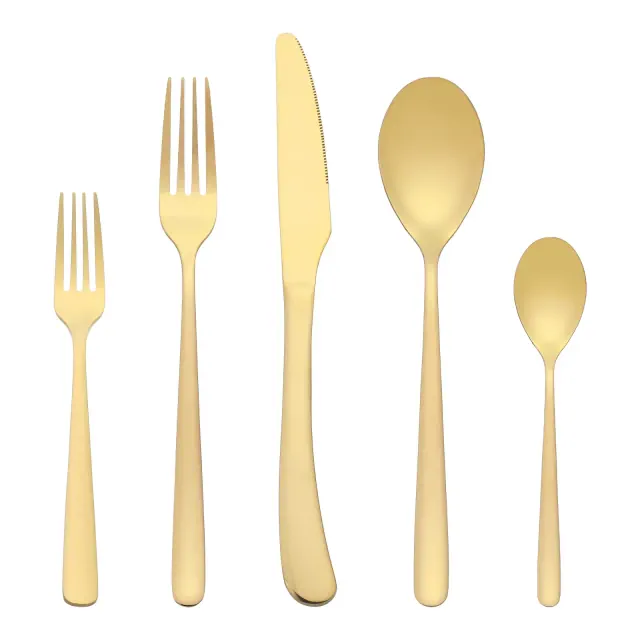 REGALWOVEN Stainless Steel Mirror Polished Silverware Flatware Set Cutlery Set 5 Piece Gold