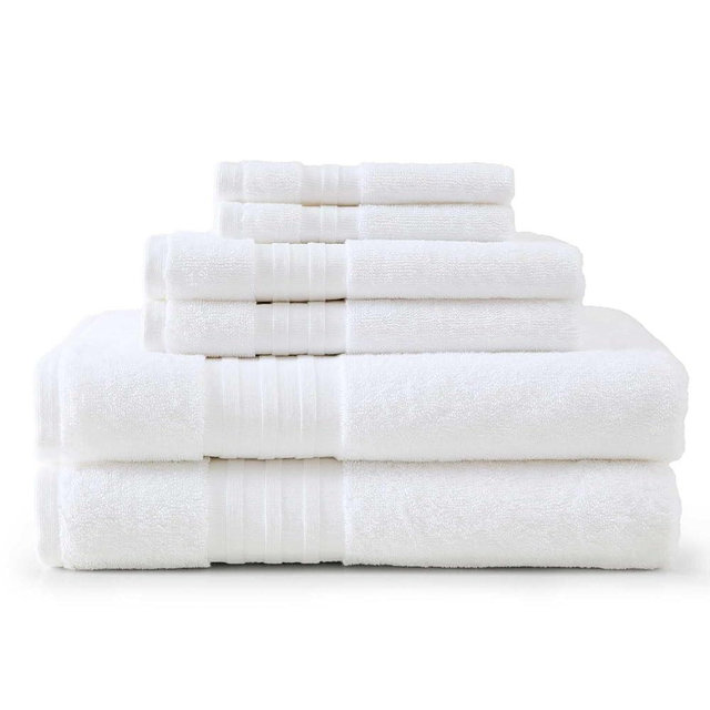 Martha Stewart - Bath Towels, Soft & Absorbent 100% Cotton Towels, Plush 700 GSM, 6-Piece Bathroom Towel Set with Textured Dobby Weave (Skyland Manor White)