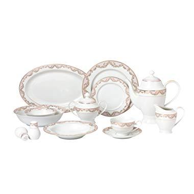 Lorren Home Trends 57 Piece 'Beauty' Bone China Dinnerware Set (Service for 8 People), Pink