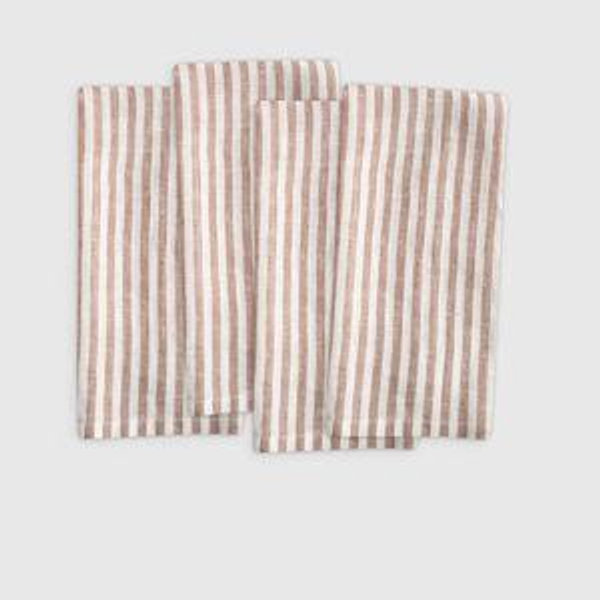 European Linen Stripe Napkins (Set of 8) - Terracotta/White Stripe