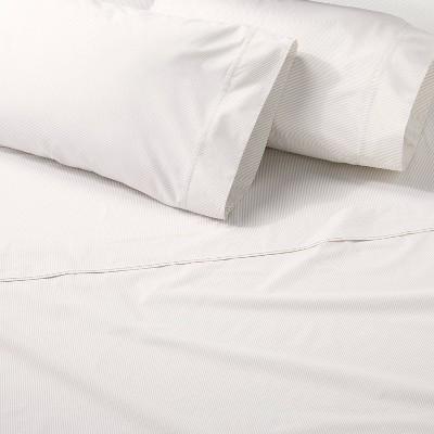 Cotton Percale Microstripe Sheet Set, Queen Size, in Railroad Grey