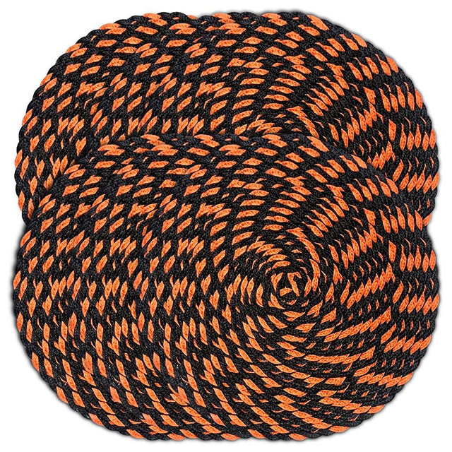 CAIT CHAPMAN HOME COLLECTION Halloween 15" Round Orange Black Dual-Color Braided Woven Polypropylene Plastic Placemats, Set of 6