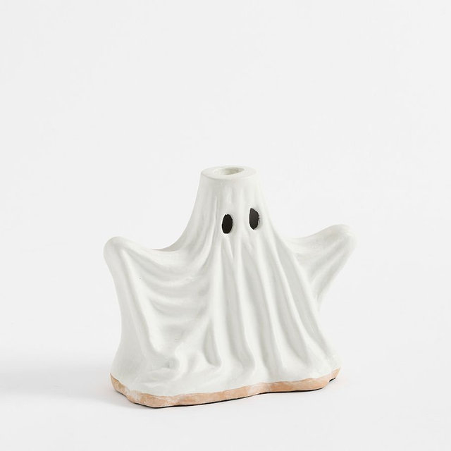 Ceramic Ghost Taper Candle Holder, White, Small 6"