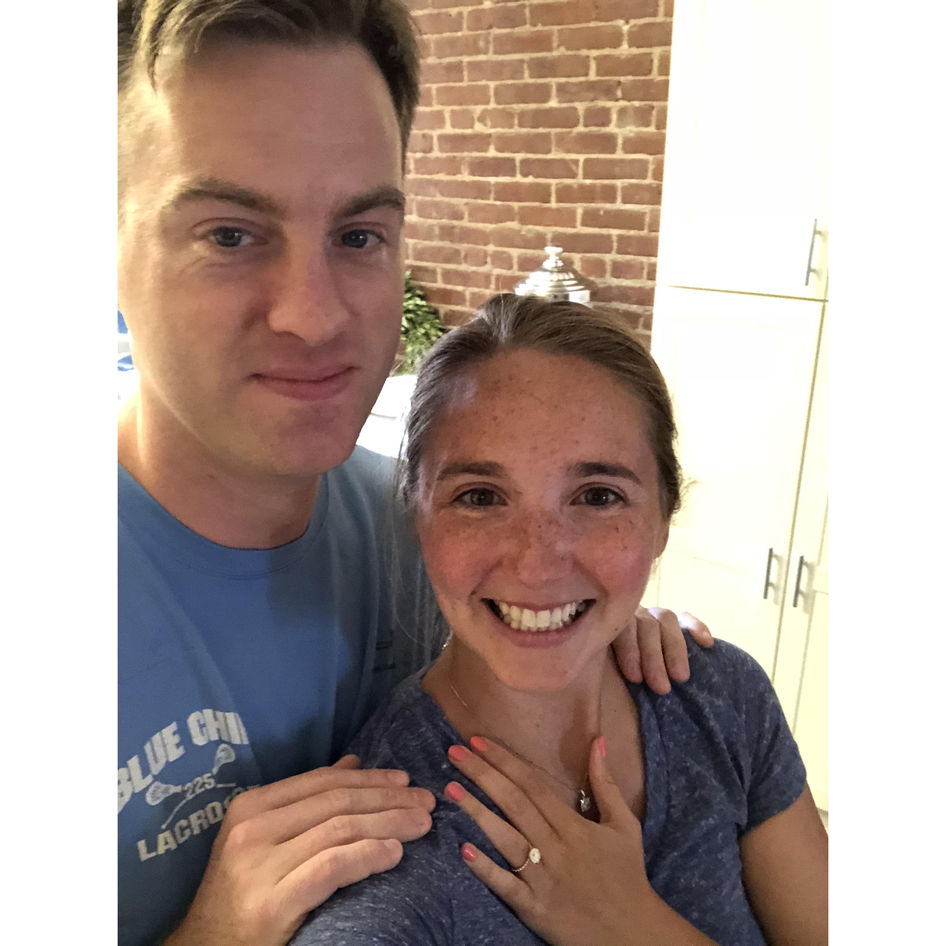 OMG we're engaged!! This photo was taken within 5 minutes of saying yes! Our apartment's kitchen in Hoboken, NJ - July 24, 2020