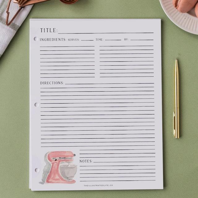 Recipe Binder Filler Paper - Pink Mixer,...