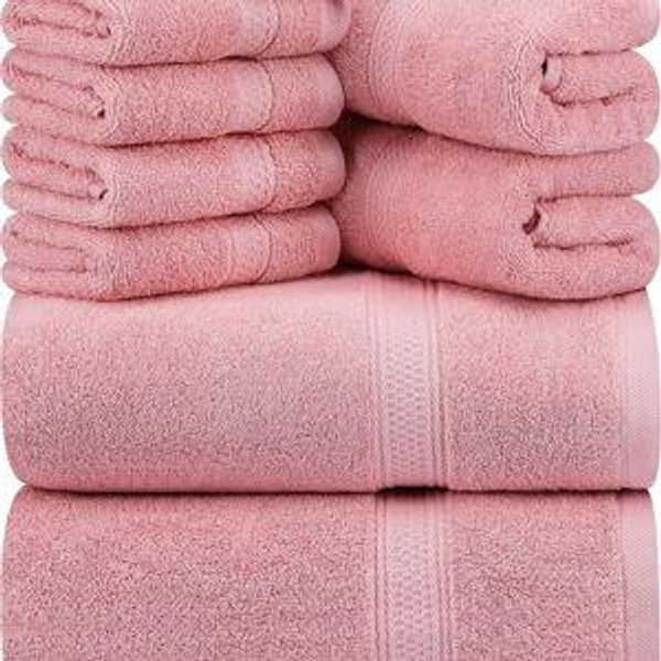 Utopia Towels 8 Piece Premium Towel Set, 2 Bath, 2 Hand, and 4 Wash Cloths, 600 GSM 100% Ring Spun Cotton, Highly Absorbent Towels for Bathroom, Gym, Hotel, and Spa, Dusty Pink