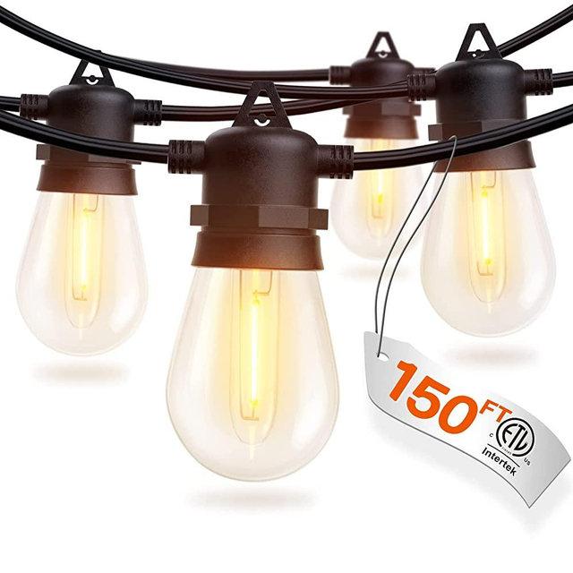 addlon 150FT(3-Pack*50FT) LED Outdoor String Lights with Edison Shatterproof Bulbs, Heavy-Duty and Weatherproof Strand, Commercial Grade Patio Lights, Decorative for Garden or Patio, Black