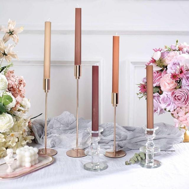 Efavormart 5 Pack | 9" Assorted Natural Premium Unscented Ribbed Wick Taper Candles, Tall Ribbon Wax Dinner Candles