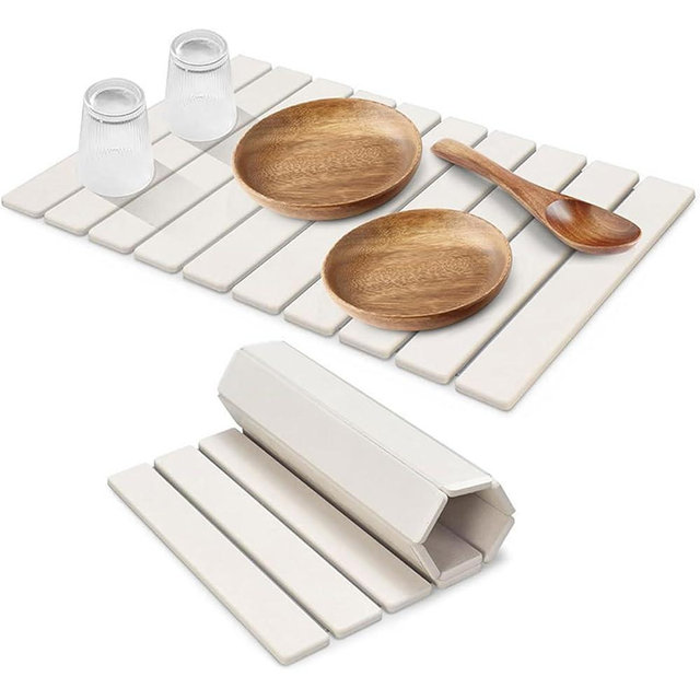 Stone Drying Mat for Kitchen Counter, Stone Dish Drying Mat Foldable, Super Absorbent Diatomaceous Earth Quick-drying Draining Mat for any Kitchen Countertop (White B, 23.6”x15.4”)
