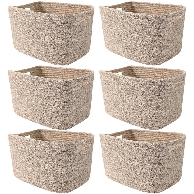 HZFTJOY 6 Pack Woven Rope Baskets,12.6"×9"×7.8" Storage Bins for Toys/Books/Towels/Clothes Organizer & Shelf Boxes,Gifts Baskets Empty for Nursery/Living Room/Nursery/Bedroom/Home Decor,Brown