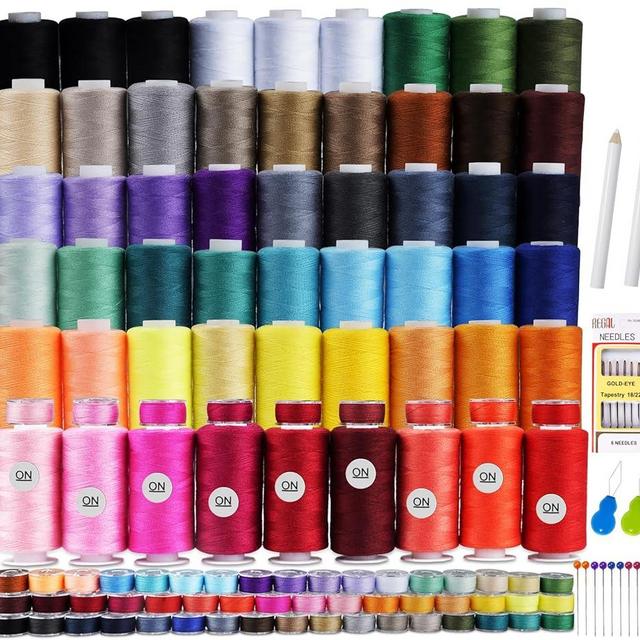 ilauke 50 Colors Sewing Thread, 124 Pcs Bobbins Sewing Threads Kit for Hand/Sewing Machine, 500 Yards Sewing Machine Thread Spools for Sewing Brother Singer Janome Machine with Sewing Supplies