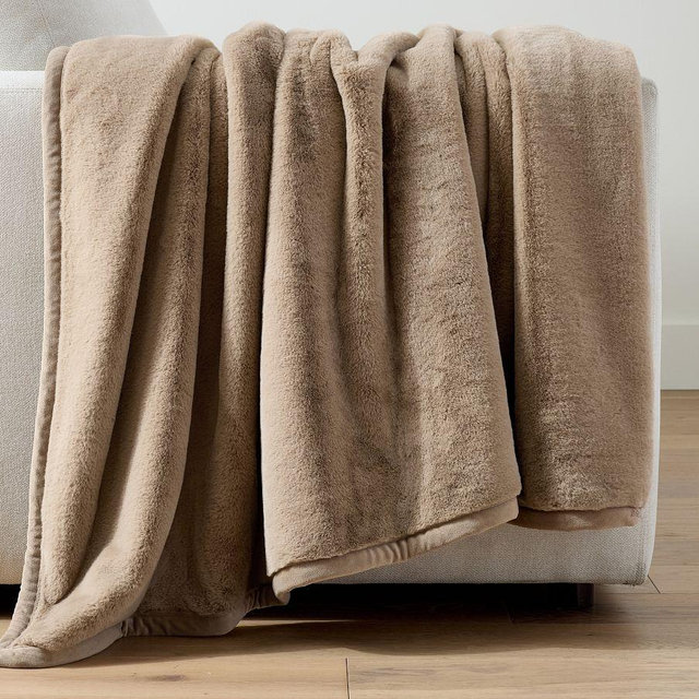 Double Faced Rabbit Faux Fur Throw, Taupe, 60" x 80"