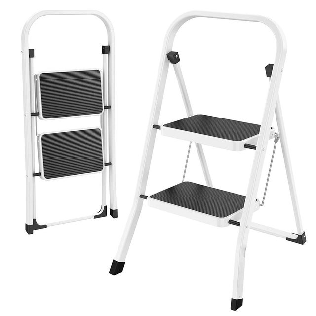HBTower Step Ladder Folding Step Stool Step Ladder, Step Stool for Adults with Anti-Slip Pedal,330 lbs Capacity Step Stool for Kitchen, Home,White