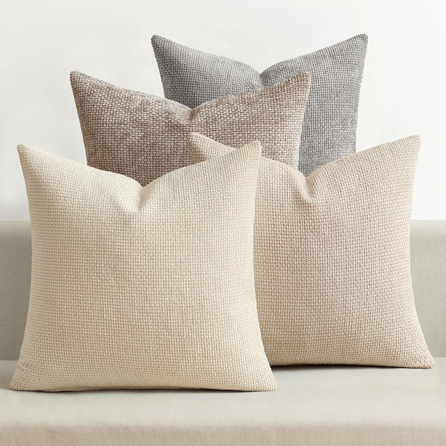 MIULEE Pack of 4 Couch Throw Pillow Covers 18x18 Inch Neutral Beige/Brown Soft Decorative Chenille Pillow Covers Farmhouse Accent Cushion Covers for Boho Home Decor Sofa Bedroom Living Room