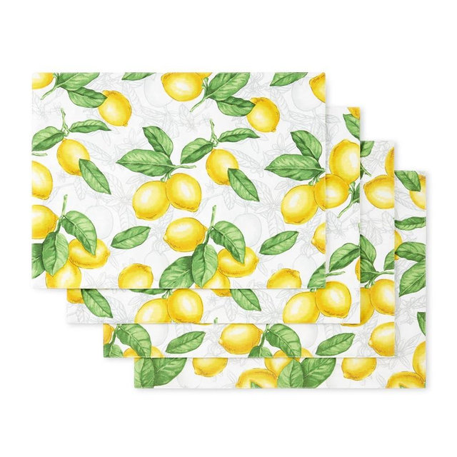 Martha Stewart Lots of Lemons Placemat Set, 13"x17.5", White/Yellow