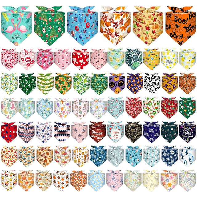 Reginary 72 Packs Holiday Dogs Bandanas Bulk Patriotic Halloween Thanksgiving Christmas New Year Birthday Summer Scarf Bibs Easter St. Patrick's Day Pets Bibs Adjustable Dog Bandana for Pet Costume