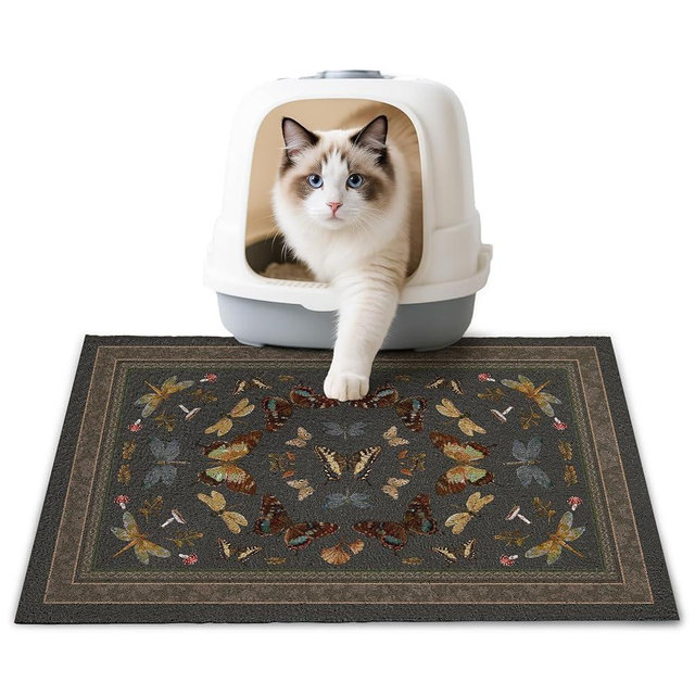 Unicorn Catcher Cat Litter Mat 24" x 15" Non-Slip Litter Box Mat Washable Litter Catcher Mat for Litter Box Indoor Food Mat Supplies Essentials,Dark Brown