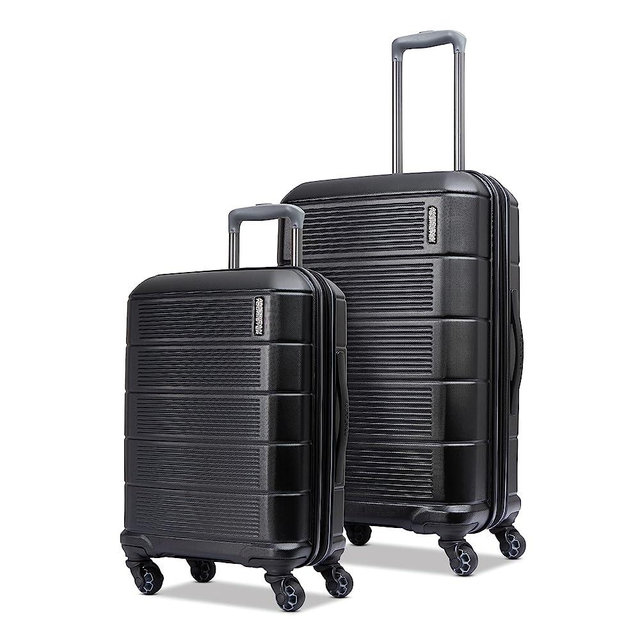 American Tourister Stratum 2.0 Hardside Expandable Luggage with Spinners | Jet Black | 2PC SET (Carry-on/Medium)