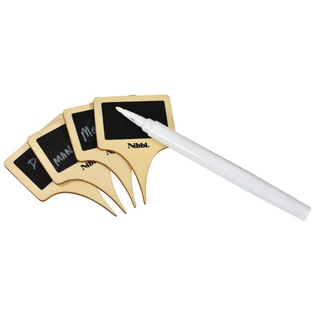 R&M International 3615 Wood and Chalkboard Cheese Marker Signs with Chalk Pen, 4-Piece, Natural and Black