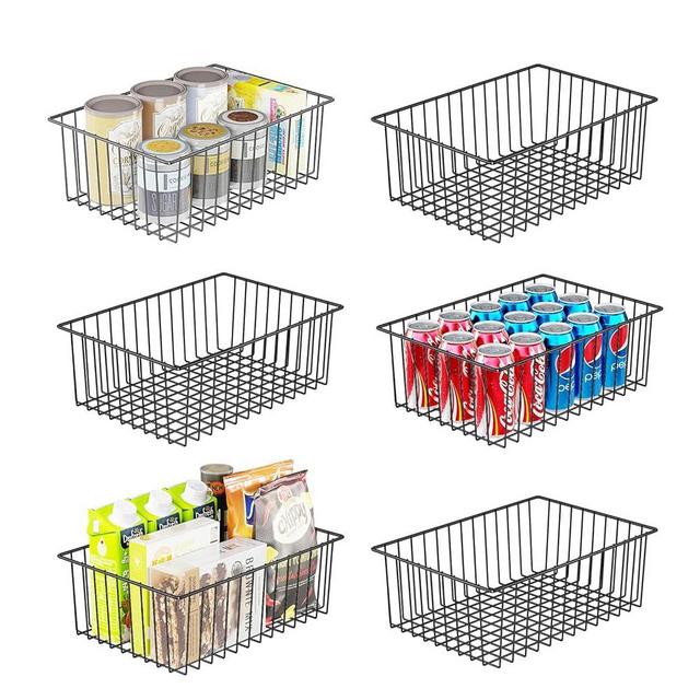 Simple Trending 6 Pack [ Extra Large ] Wire Storage Baskets for Organizing , Pantry Organization Bins Cabinets - Metal Basket Kitchen, Laundry, Garage, Fridge, Bathroom Countertop Organizer, Black