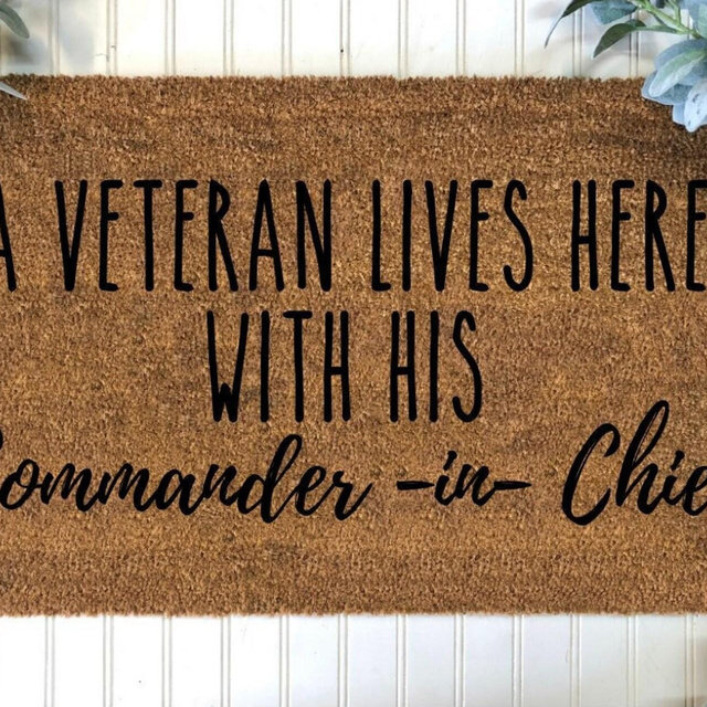 A Veteran Lives Here With His Commander | Military Gift | Veteran Gift | Closing Gift | Front Door Mat
