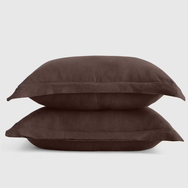 European Linen Double Flange Sham Set - Espresso, King