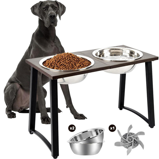 ADENGL Elevated Dog Bowls for X-Large & Large Dogs, 16” Tall Raised Feeder Stand with 2×3000ML Stainless Steel Bowls and Slow Feeder, Heavy-Duty Dog Food & Water Bowl Set