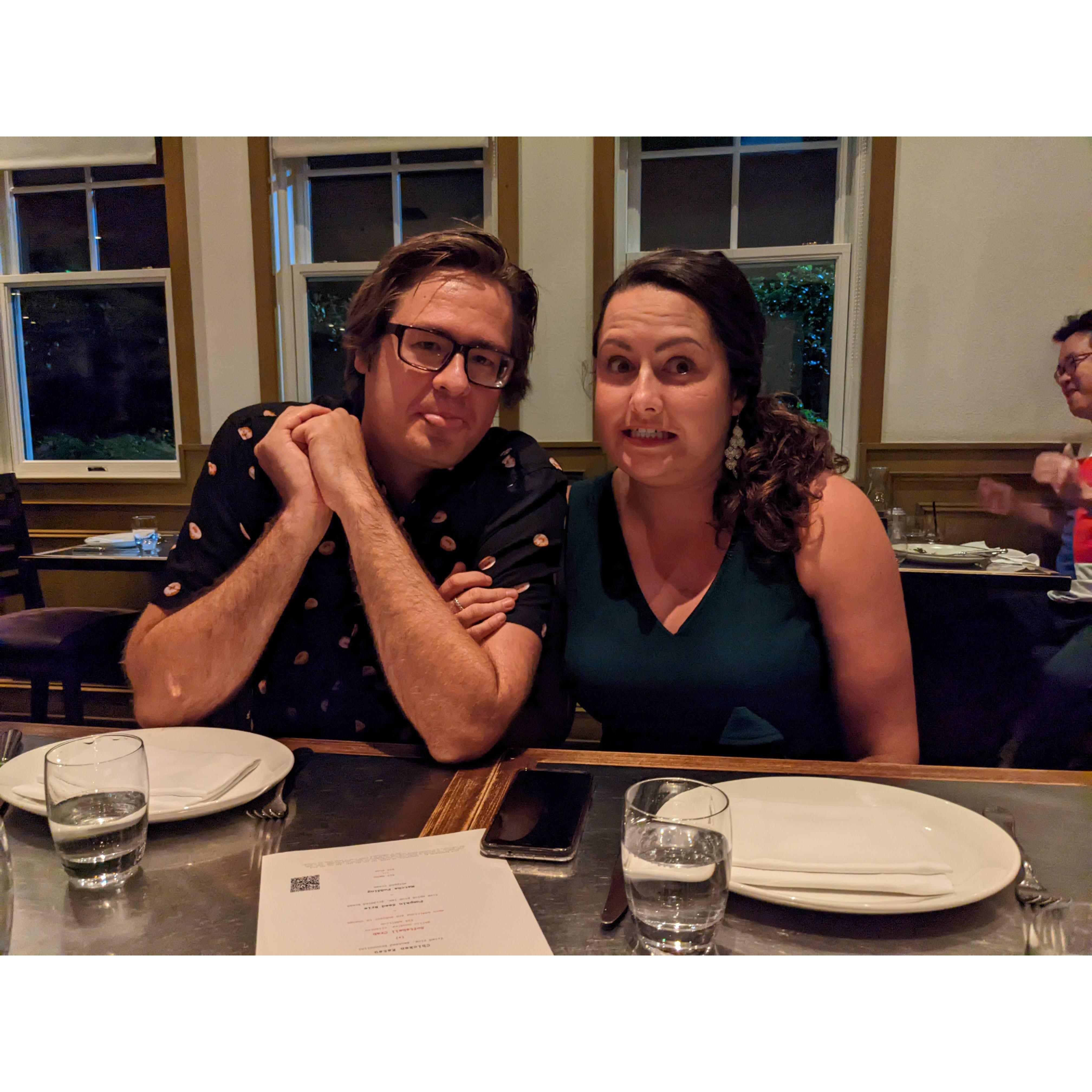Being silly at our only visit to a Michelin star restaurant